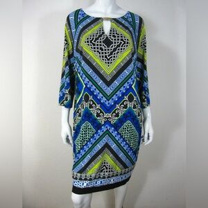 Laundry by Shelli Segal Los Angeles 3/4 Sleeve Paisley Keyhole Jersey Dress Sz M